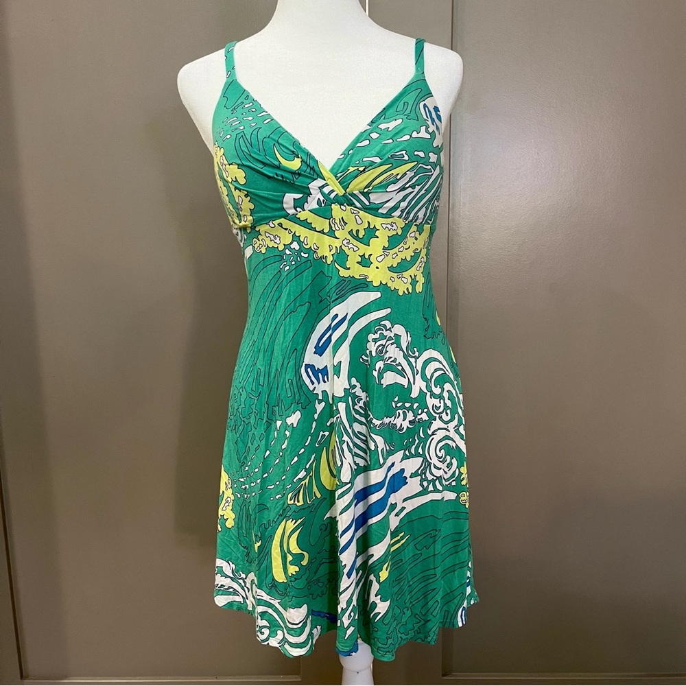 Vintage Victoria’s Secret Green and Yellow Ocean Print Dress w/ Built-in Bra